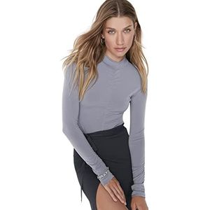Trendyol Woman Fitted Bodycon Crew Neck Knit Bodysuit hemd, grijs, S voor dames, Grijs, S