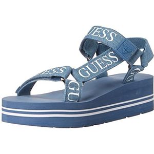 GUESS Vrouwen Avin wig sandaal, blauw+wit Denim, 5.5 UK, Blauw Wit Denim, 38.5 EU