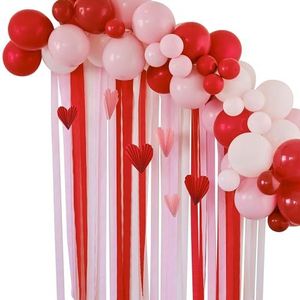 Ginger Ray BM-101 Rood & Roze Ballon Boog Party Achtergrond met Streamers en Papier Hart Decoraties, Rood