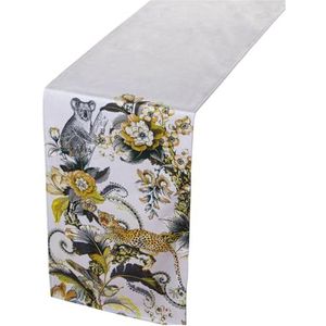 Alexandra House Living Tafelloper geel textiel 180 x 30 cm fluweel jungle