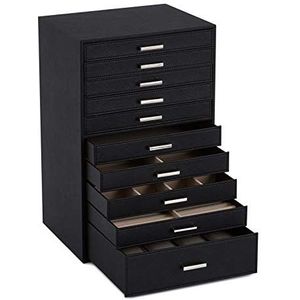 Meerveil Extra grote sieradendoosje, sieradendoosje organizer voor halskettingen, oorbellen, armbanden, ringen, 10 laags PU-lederen sieraden, opbergkoffer, damescadeau, zwart