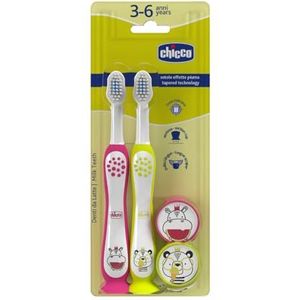 Chicco - Set van 2 Tandenborstels - Roze en Geel - Zacht voor Tandvlees