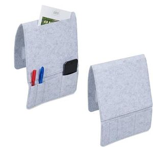 Relaxdays bed organizer - set van 2 - 5 vakken - klittenbandsluiting - opbergtas bank - vilt - lichtgrijs