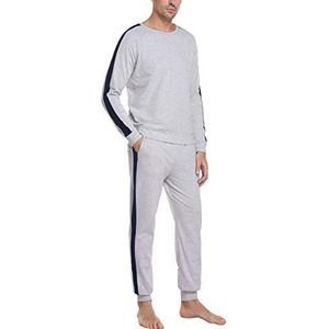 Doaraha Pyjama voor heren, katoen, geruit, nachtkleding, lange mouwen, zacht en comfortabel rooster, korte mouwen, T-shirt en broek, 2 stuks, 1175# lichtgrijs - lange mouwen, XL