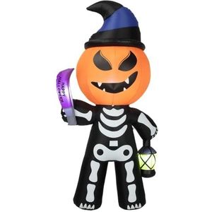 Halloween opblaasbare pompoenman met magische hoed – opblaasbare Halloween-decoraties met ingebouwde ledlampjes voor feestjes buitenshuis, binnenplaats, tuin, gazon, woondecoratie