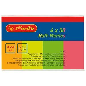 Herlitz Haft-Memos, 4 x 50 vellen, 1 stuk, gelast, 20 x 50 mm, neon geel/roze/oranje/groen