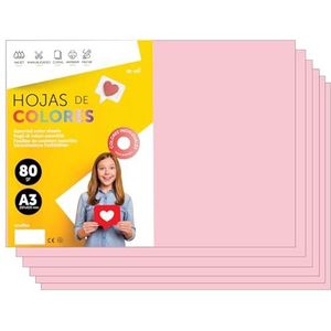 Kleurfolie, A3, 80 g, voor printers en knutselwerk, gesorteerd papier voor kinderen, gekleurde folies, voor kaarten, school en creatieve projecten, m-office (250 uur, lichtroze)
