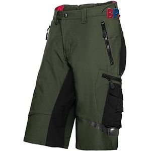 BP 1863-620-7332-48n Super-Stretch shorts voor mannen, slank silhouet met hoge taille op de rug, 250,00 g/m² stofmix met stretch, olijf/zwart, 48n