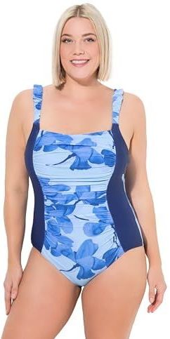 Ulla Popken - Badpak - Blauw - Soft Cup - Bloemenprint