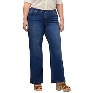 Ulla Popken Marlenejeans Mary voor dames, brede pijpen, comfortabele tailleband, biologisch katoen jeans denim, donkerblauw (dark blue denim), 53W / 32L