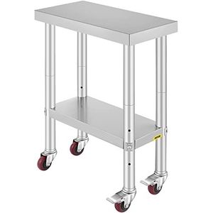 Mophorn roestvrijstalen werktafel met wielen 24 x 12 x 32 inch voorbereidingstafel met 4 zwenkwielen Heavy-duty werktafel voor commerciële keukens, restaurants