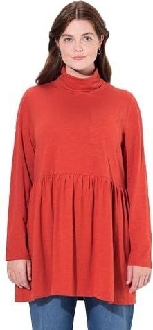 Ulla Popken - Shirt - Rood - Effen - Lange Mouw - Losse Pasvorm