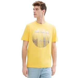 TOM TAILOR Basic T-shirt voor heren met fotoprint, 34663 - Sunny Yellow, XXL