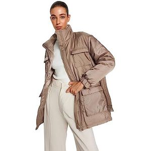 Trendyol Damen oversized puffer staande kraag geweven jas, nerts, M, Nerts, M