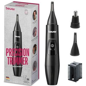 Beurer MN2X precisietrimmer, voor het trimmen en vormgeven van oog-, neus- en oorhaar, 3 hoogwaardige roestvrijstalen opzetstukken, waterdicht, op batterijen