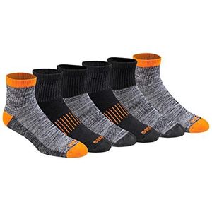 Dickies Multi-Pack Dri-tech Moisture Control Quarter sokken voor heren, verpakking van 12 stuks, Hi-Vis Oranje Zwart (6 Paren), Shoe 6-12