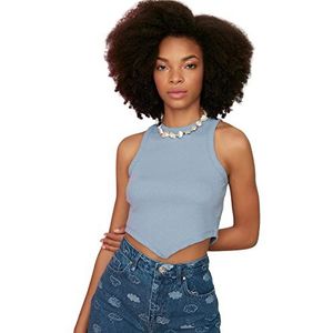 Trendyol Vrouwen jong getailleerde standaard ronde hals geweven hemd, Lichtblauw, M