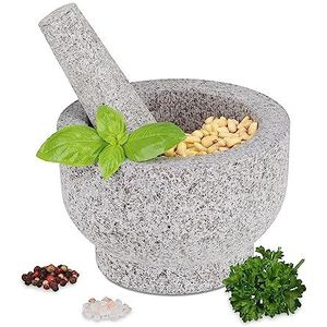 Relaxdays vijzel met stamper - graniet - 15 cm - stenen mortier - keuken - kruiden stampen