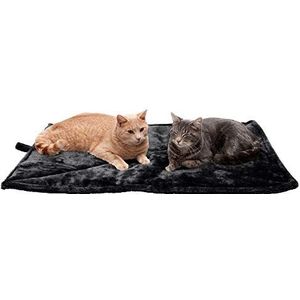 FurHaven Groot kattenbed ThermaNAP gewatteerd imitatiebont zelfverwarmend kussen, wasbaar - zwart, groot