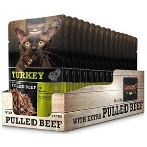 Leonardo Pulled Beef zak [16 x 70 g kalkoen met extra rundvlees] Pulled Beef | Natvoer zonder granen voor katten | Compleet voer voor katten