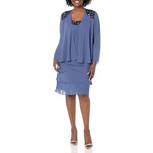 S.L. Fashions Dames Versierd Tiered Jacket Dress (Petite and Regular) Jurk voor speciale gelegenheden, Wedwood, 46