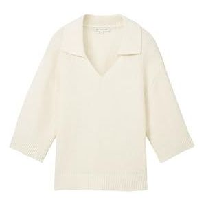 TOM TAILOR Basic gebreid poloshirt voor dames, 10315 - Whisper White, M