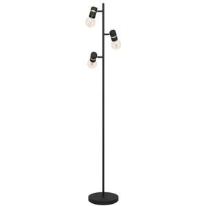 EGLO Vloerlamp Lurone, staande lamp met 3 beweegbare spots, verstelbare woonkamerlamp van metaal in zwart en messing, minimalistische staanlamp voor woonkamer, E27 fitting