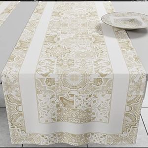 PETTI Artigiani Italiani - Tafelloper, tafelloper voor keuken, tafelkleden tafelloper met digitale print, Vietri taupe, 100% Made in Italy