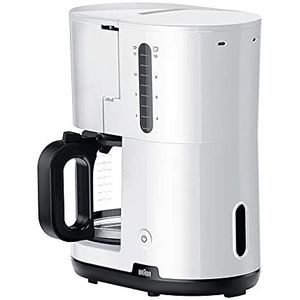 Braun Breakfast 1 KF 1100 WH Koffiezetapparaat met Glazen Aroma Kan voor 10 Kopjes Koffie, OptiBrew -Technologie, Anti-Drup-Ssysteem, 1000W, Wit