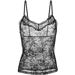 DORINA Origins kanten hemdje, slanke pasvorm, verstelbare bandjes, strikdetail, volledige kanten rand, elastische noppen, zwart, Zwart, XL