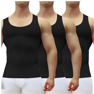 MEETYOO Compressie-tanktop voor heren, bodybuilding-vest, sport, tanktop, training, Zwart+Zwart+Zwart, M