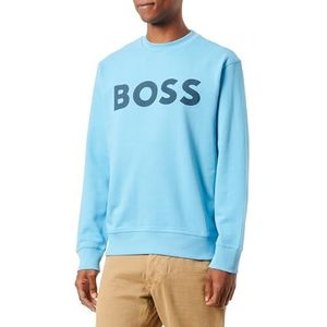 BOSS WeBasicCrew Relaxed-Fit sweatshirt van katoen-terry met rubberen logo-print, Open Blue493, M