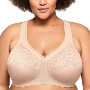 Glamorise MagicLift Voorsluiting Racerback Draadloze BH 1206 (Dames & Vrouwen Plus), Café, 120D