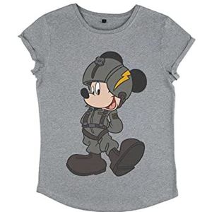 Disney Classics Classic Mickey Jet Pilot T-shirt voor dames, organisch, met opgerolde mouwen, gemêleerd grijs, S, grijs (melange grey), S