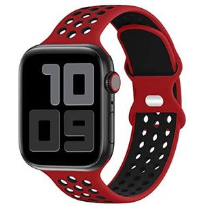 HiClothbo Compatibel met Apple Watch armband 42/44/45 mm, voor dames en heren, zachte, verstelbare, ademende siliconen armband voor iWatch Series 8 SE 7 6 5 4 3 2 1, rood/zwart, rood/zwart, 42/44/45mm