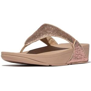 FitFlop - Lulu Crinkled-Shimmer Toe-Post Sandals - Metallic Classic Beige - Slipper