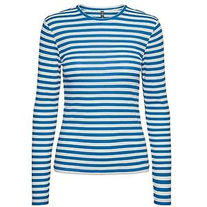 Bestseller A/S Dames Pcruka Ls Top Noos Bc T-shirt, French blue/Stripes: cloud dancer, L