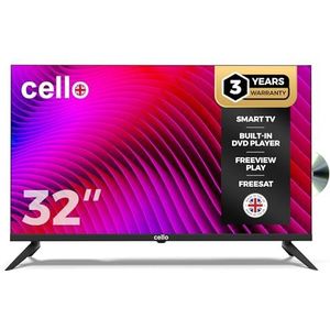 Cello C3224WSF 32"" inch SMART/DVD frameless TV geïntegreerde DVD-speler drievoudige tuner Bluetooth supersnel besturingssysteem ""WebOS by LG"". Disney+ Netflix Prime Made in Europe [2024], SMART DVD