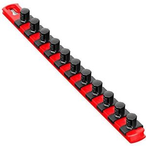 Ernst Manufacturing 13-inch socket organizer met 11 1/2-inch Twist Lock Clips, rood