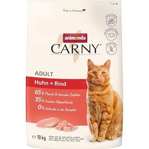animonda Carny Kattenvoer voor volwassen katten, droogvoer zonder suiker en zonder granen, met kip + rundvlees, 1 x 10 kg