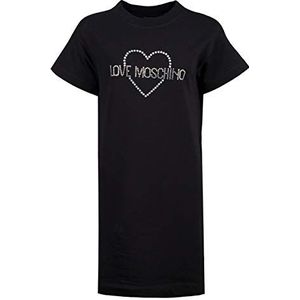 Love Moschino Damesjurk met logo Core Rhimestone_Short Sleeve Jurk, zwart (Black C74), 40