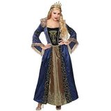 Widmann - Kostuum middeleeuwse koningin, jurk met onderrok en hoepelrok, kroon, carnaval, themafeest