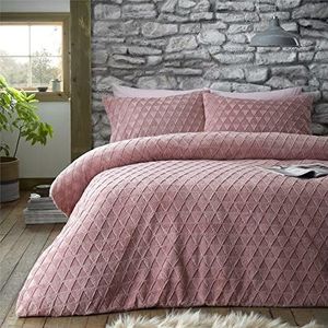 GC GAVENO CAVAILIA Teddyfleece geometrisch gezellig dekbedovertrek, zacht pluizig beddengoed, ademend warm bed set, koning, blozen roze