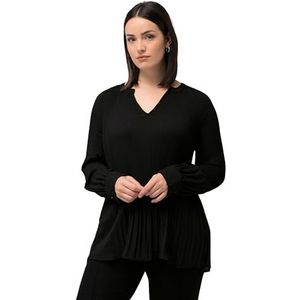 Ulla Popken Dames geplooide tuniek blouses, zwart, 58/60