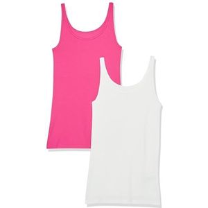 Amazon Essentials Damesvest, slimfit, dunne bandjes, set van 2, wit/donkerroze, maat XS