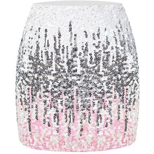 MANER Vrouwen Pailletten Rok Sparkle Stretchy Bodycon Mini Rokken Night Out Party, Wit/Zilver/Iriserend, M