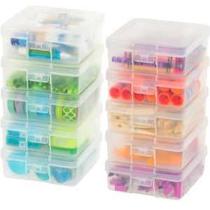 IRIS USA Plastic Potlood Case Box Craft Hobby Art School Supply Opslag Organizer Container met Latching Deksel, 10-Pack, voor Kraal Pennen Linten Wahi Tape Sticker Garen Ornamenten, Stapelbaar,