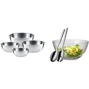 WMF Gourmet Keukenschalen 4 stuks & WMF Taverno 3-delige saladekomset, glazen saladebestek, gepolijst Cromargan roestvrij staal, vaatwasmachinebestendig, diameter 25 cm