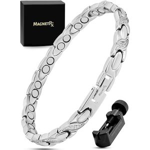MagnetRXÂ® Ultra Strength Magnetic Bracelets for Women â€“ Double Magnet Stainless Steel Crystal Bracelet for Women â€“ Adjustable Bracelet Length with Sizing Tool (Silver)