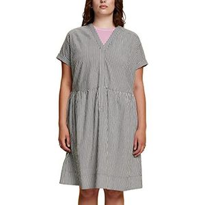 ESPRIT Curvy Seersucker-jurk, 100% katoen, Donkerblauw, 48